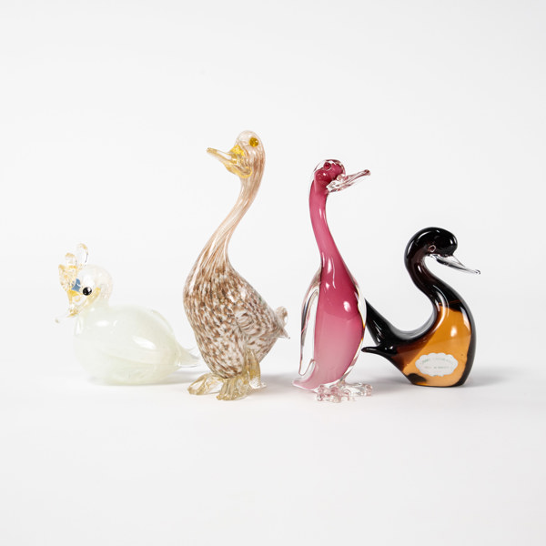 Figuriner, 4 st, fåglar, Murano, högsta 19 cm