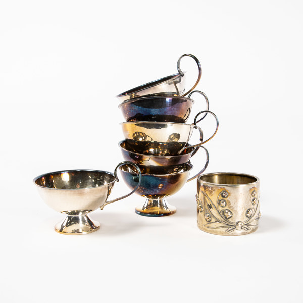 Punschbägare, servettring, 7 delar, silver