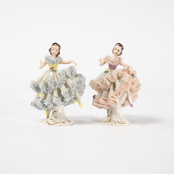 Figuriner, 2 st, Dresden, höjd 12 cm