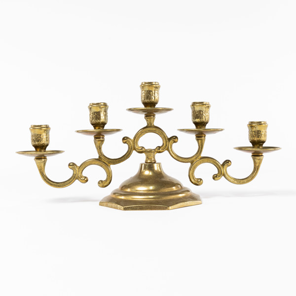 Ljusstake, 5-armad, gulmetall, höjd 18 cm