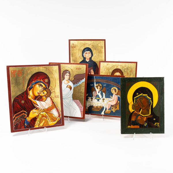 Ikoner, 6 st, bl a Ryssland, 35x26 cm och mindre