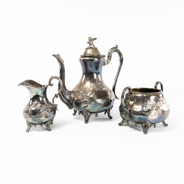 Kaffeservis, 3 delar, nysilver, 1900-tal, höjd 26 cm och mindre