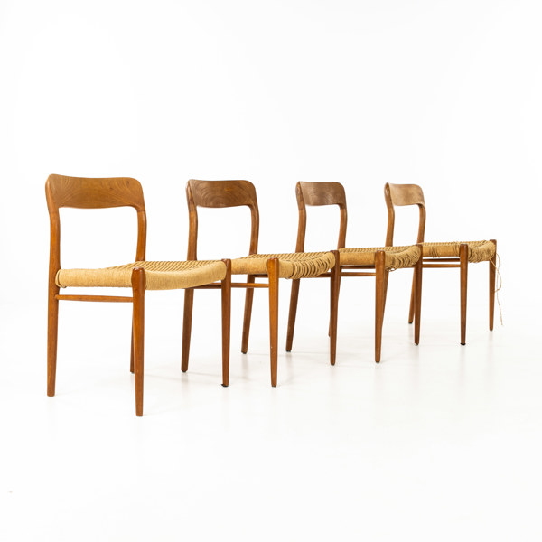 Niels Otto Möller, stolar, 4 st, "Modell 75", teak, 60-tal, JL Möller Möbelfabrik