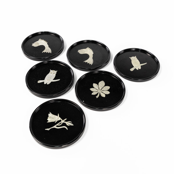 Coasters, 6 st, bakelit och tenn, Wittsjö, Ø 8,5 cm