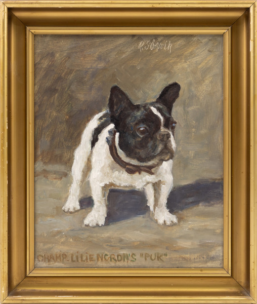 Richardis Sörvik, olja på duk, hundporträtt, "Champ Liliencrons Puk", signerad, 36 x 42 cm