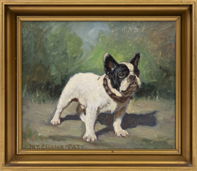 Richardis Sörvik, olja på duk, hundporträtt, "Champ Liliencrons Pat", signerad, 44 x 38 cm
