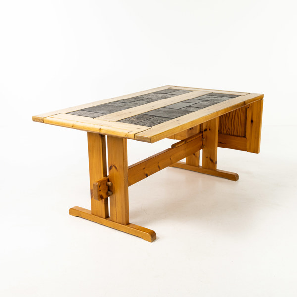 Bockbord, furu/kakel, 70/80-tal, Gangsø Møbler, längd 209 cm