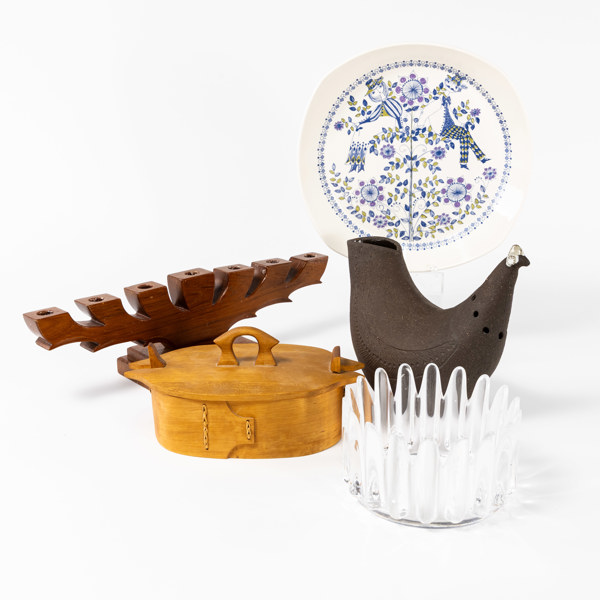 Ljusstake, näverask, m.m, 5 delar, längsta 43 cm