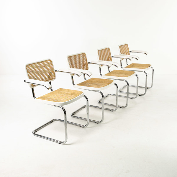 Karmstolar, Bauhaus, stålrör, trä och rotting, Italien