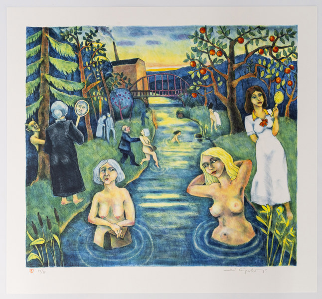 Jussi Taipaleenmäki, litografi, signerad, 64x60 cm