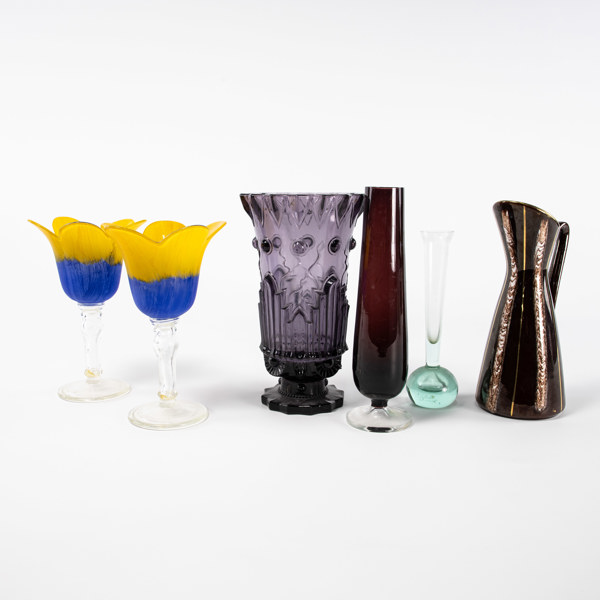 Vaser, kanna, 6 delar, bl a Edvin Ollers, höjd 25 cm och mindre