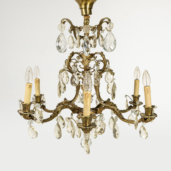 Ljuskrona, rokokostil, 6 ljuspunkter, 1900-tal, Ø 67 cm