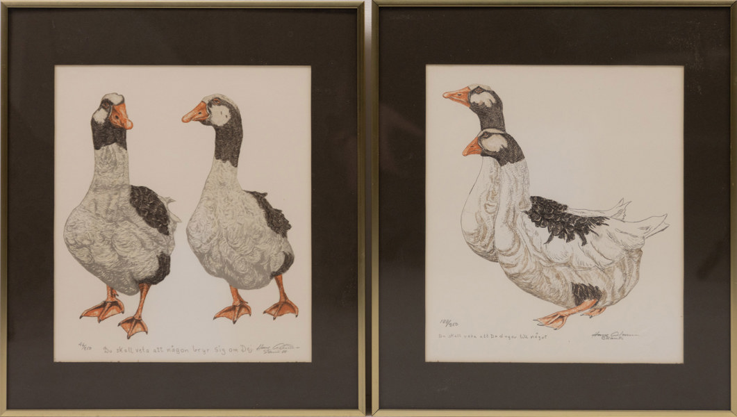 Hasse Andersson, litografier, 2 st, signerade, 35x40 cm