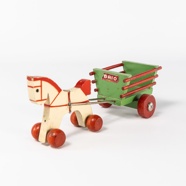Häst med vagn, bemålat trä, BRIO, längd 30 cm