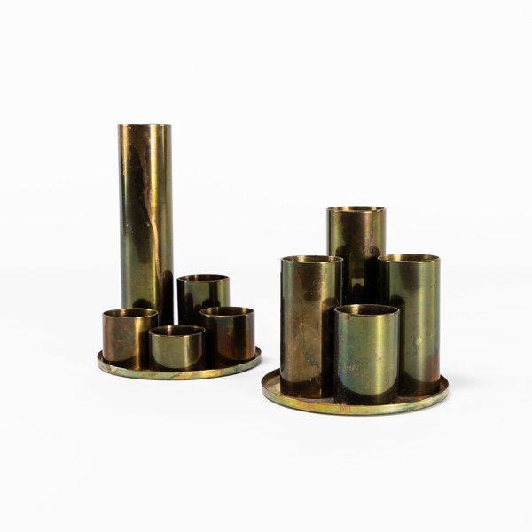 Ljusstakar, 9 st, mässing, höjd 18,5 cm och mindre