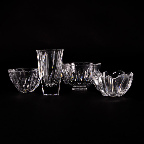 Skålar, vas, 4 delar, Orrefors, Ø16,5 cm