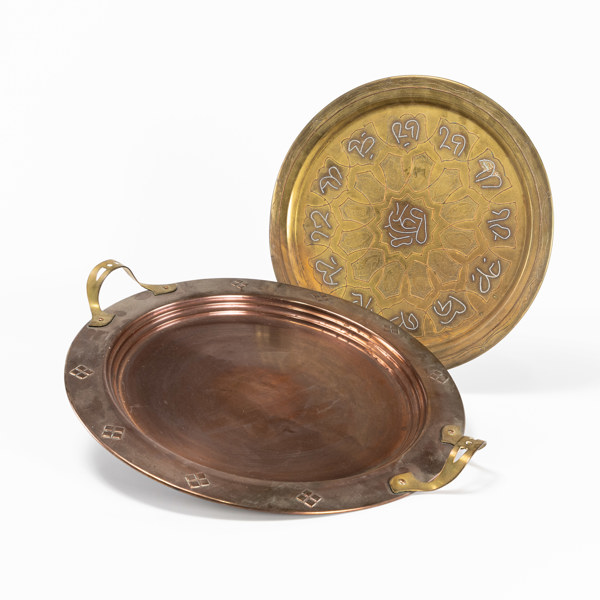 Fat, bricka, mässing/koppar, Ø 40 cm och mindre