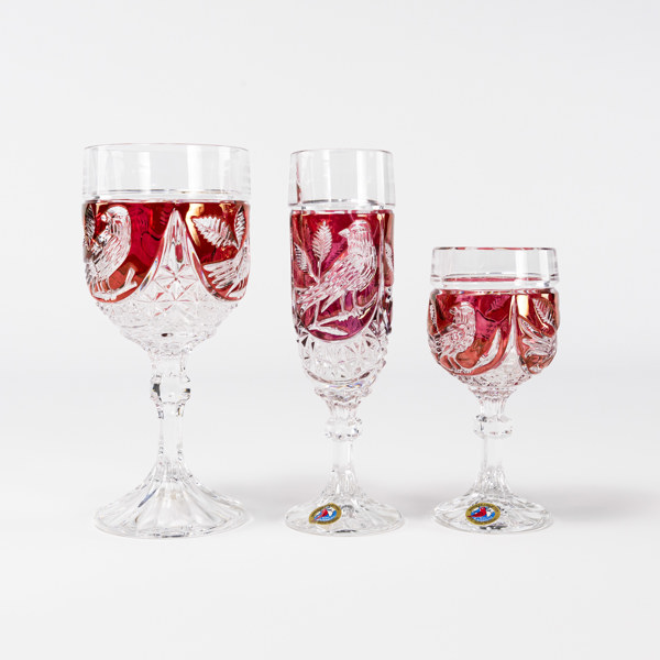 Glasservis, 18 delar, rött, vitt, champagne, Hofbauer, Tyskland