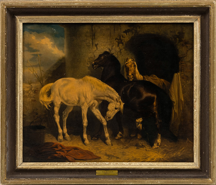 JWC Wahlbom, (e.), oljetryck, "Hästar", 70x60 cm