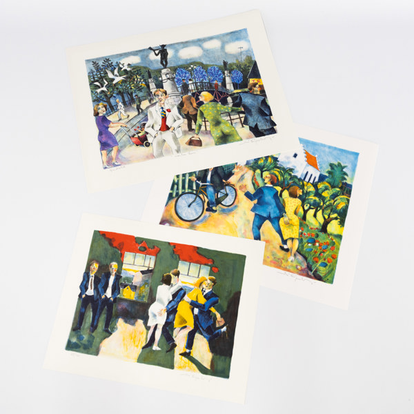 Jussi Taipaleenmäki, litografier, 3 st, signerade, 56x43 cm och mindre