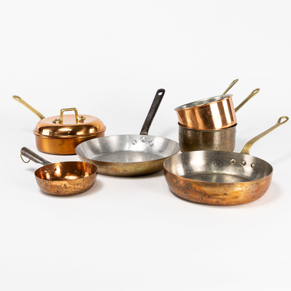 Kopparkastruller, pannor, m. m., 6 delar, bl a Frankrike
