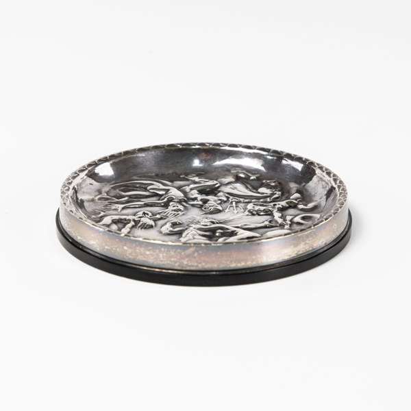 Askfat, silver, med bakelitunderrede, diameter 12 cm