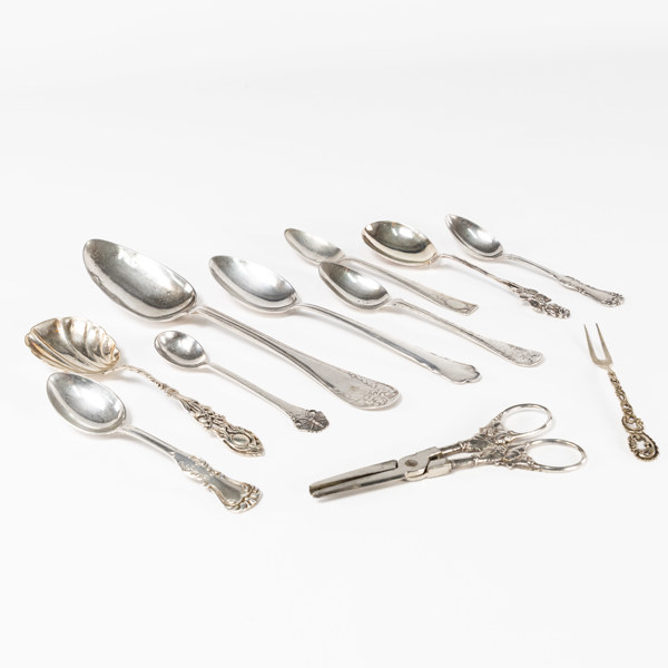 Udda silverbestick, 11 delar, vikt 282 gram