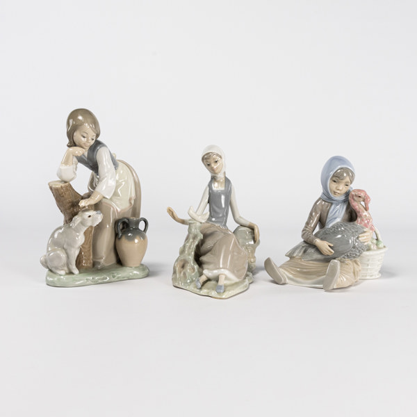 Figuriner, 3 st, Lladro, högsta 21 cm