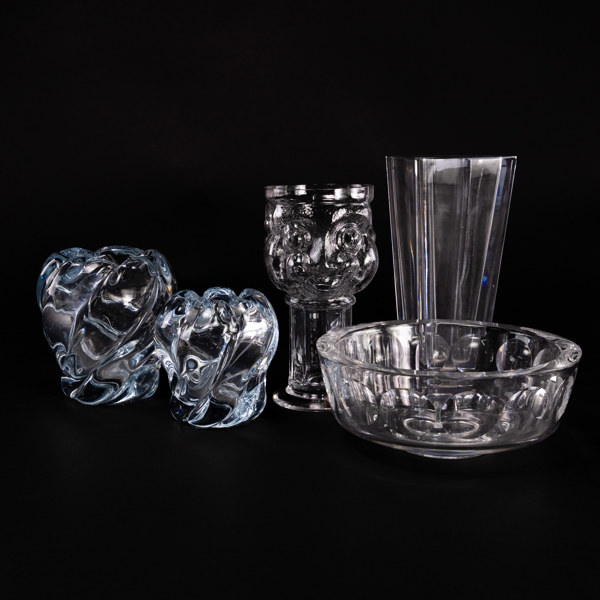 Vaser, skålar, 5 st, Orrefors, Skruf, högsta 22 cm