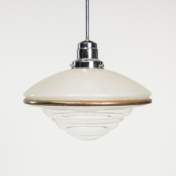 Taklampa, funkis, glas/metall, 40-tal, Ø 35 cm