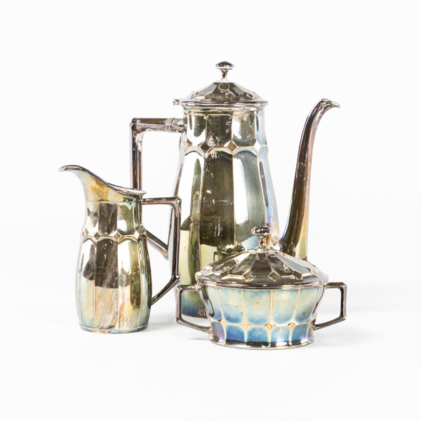 Kaffeservis, 3 delar, nysilver, höjd 23 cm och mindre
