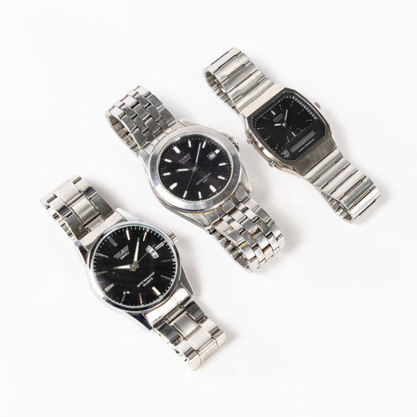 Armbandsur, 3 st, bl a Seiko, Casio, största 43 mm