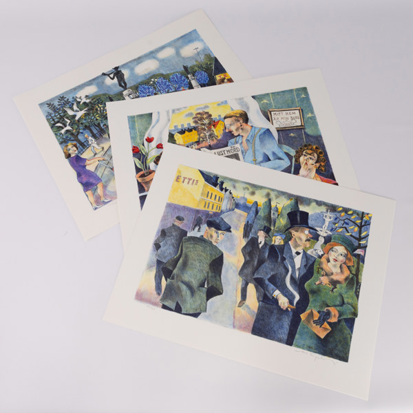 Jussi Taipaleenmäki, litografier, 3 st, signerade, 55x44 cm