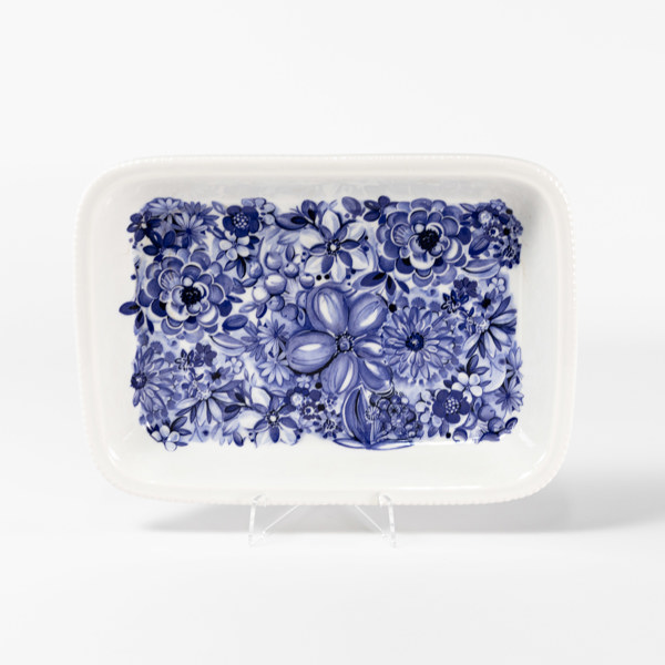 Uppläggningsfat, "Blå Blomster", Gefle, 34x24 cm