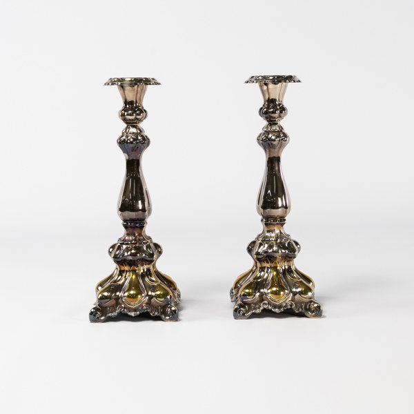 Ljusstakar, ett par, nysilver, höjd 28 cm