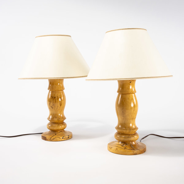 Bordslampor, ett par, björk, signerade, höjd 45 cm