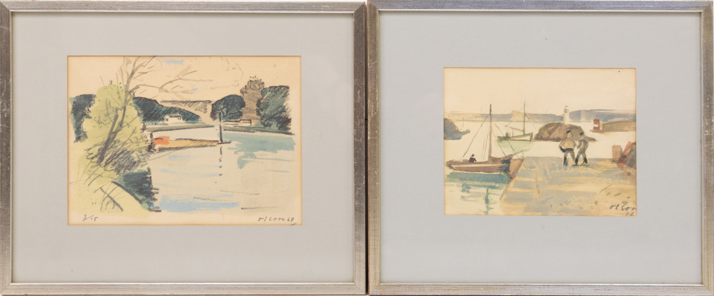 Ove Olsson, akvarell/litografi, 2 st, signerade, 32x26 cm och mindre