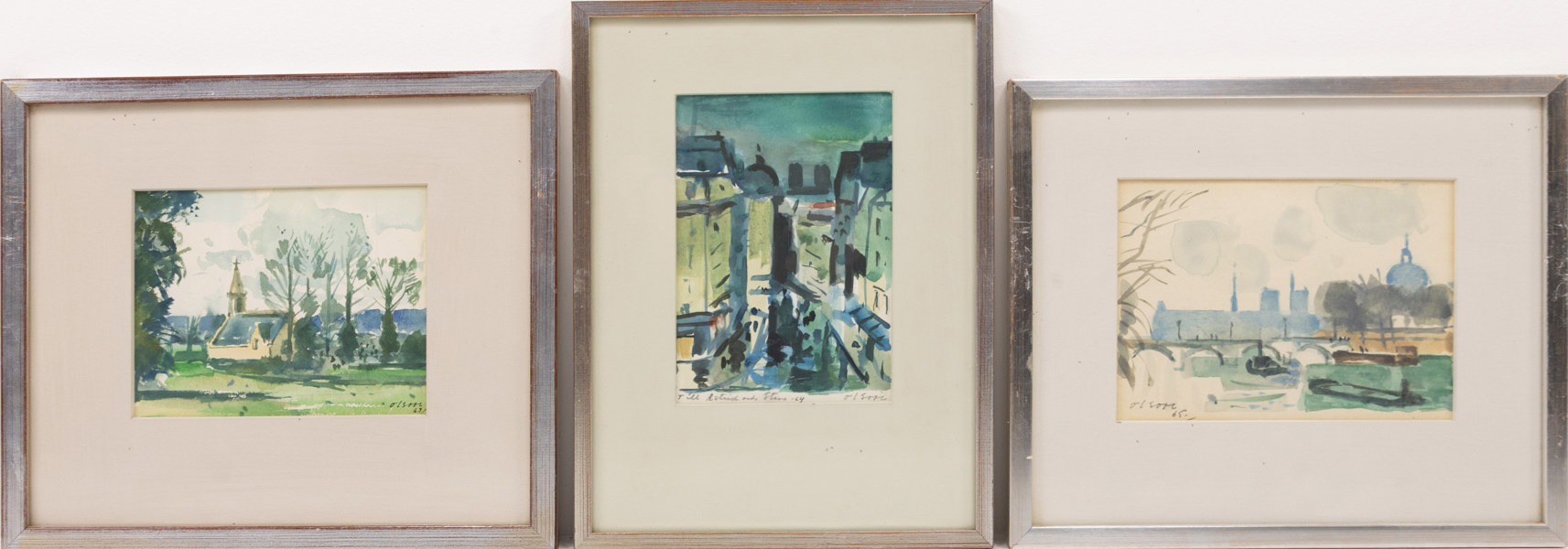 Ove Olsson, akvareller, 3 st, signerade, 32x26 cm och mindre