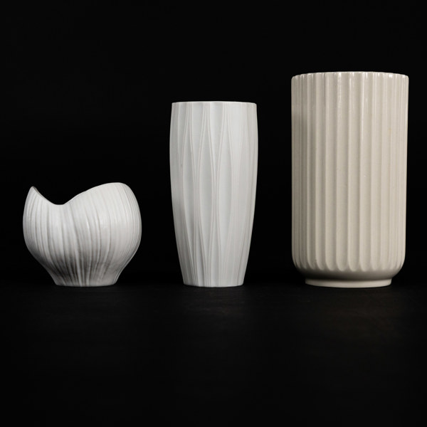 Vaser, 3 st, bl a Tapio Wirkkala, Rosenthal, högsta 15 cm