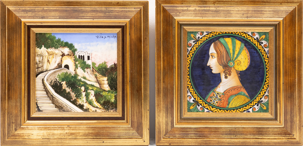 Kakelmålningar, ett par, 1900-talets mitt, Italien