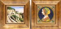 Kakelmålningar, ett par, 1900-talets mitt, Italien
