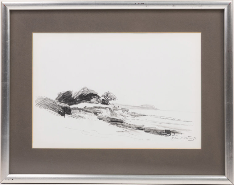 Helge Lundström, teckning, signerad, 66x51 cm