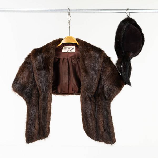 Pälsboa och pälsmössa, mink, bl a Feldt Malmö 