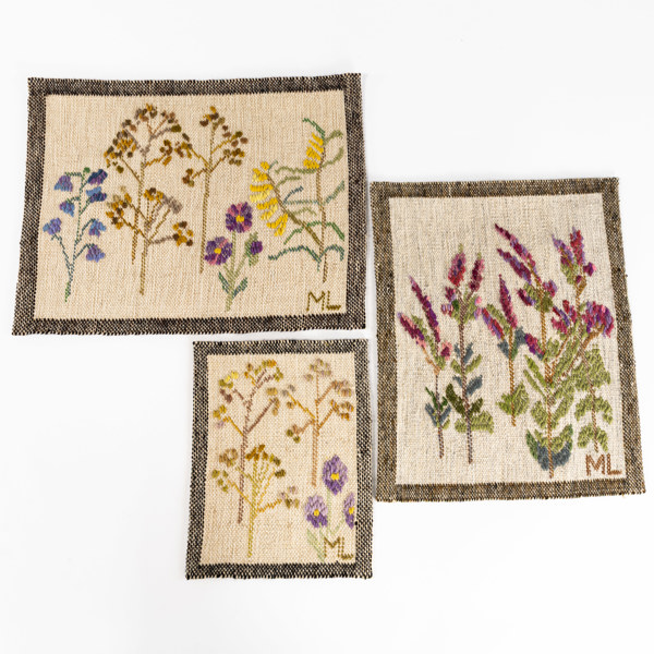 Magnhild Lundsten, vävnader, 3 st, signerade, största 43 x 34 cm